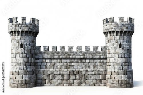 A medieval-style stone castle with a tower on a white background, great for fantasy or adventure-themed projects