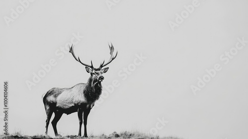 A stag with large antlers standing on a minimalist background, creating a majestic, clean-lined image. photo