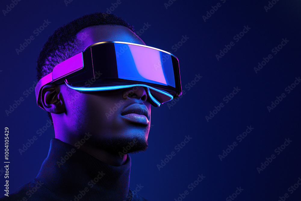 Tech-savvy individual with sleek VR headset on Tech-savvy individual with sleek VR headset on