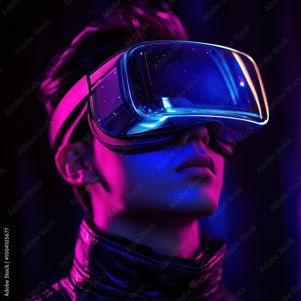 Vibrant VR experience with colorful futuristic headset Vibrant VR experience with colorful futuristic headset