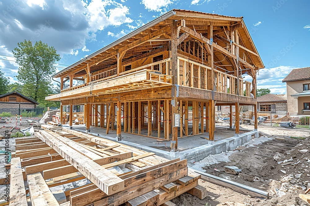 Fototapeta premium A house under construction with a lot of scaffolding