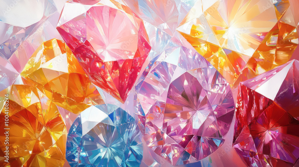 Colorful diamonds sparkling in the light background Colorful diamonds sparkling in the light background