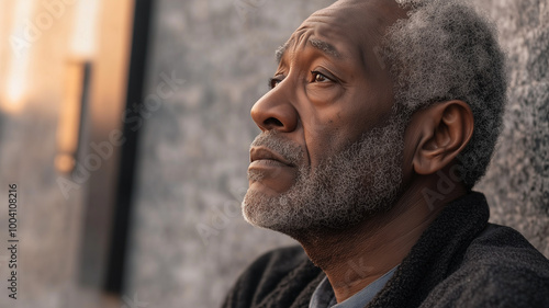 An older Black man gazing thoughtfully at a historical landmark from the Civil Rights Movement, with a sense of reflection and reverence. Ai generated