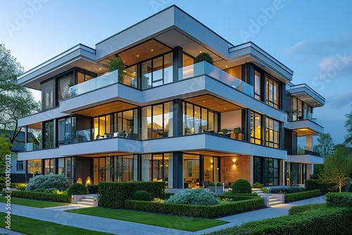 A large apartment building with a lot of windows and a balcony