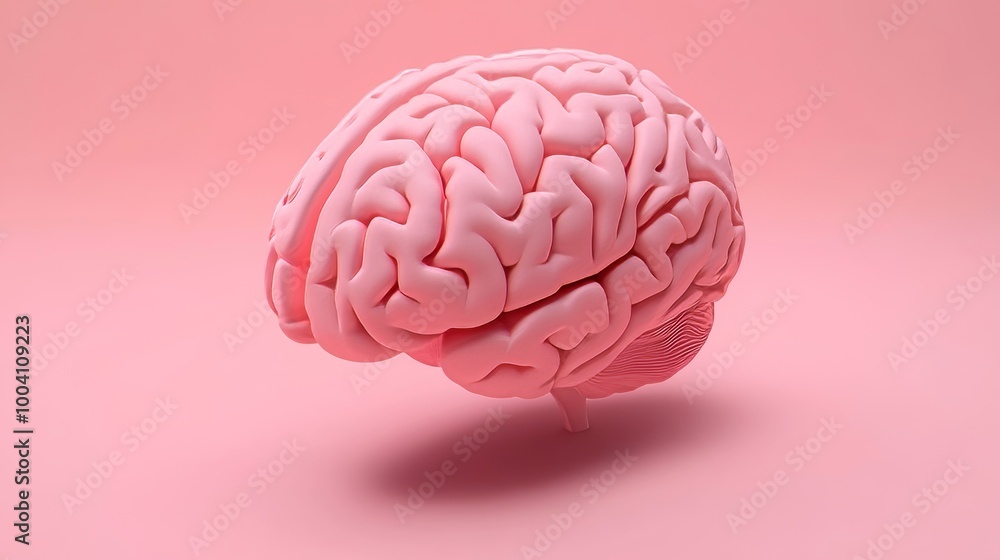 The human brain concept illustration is a modern flat on pink background The human brain concept illustration is a modern flat on pink background