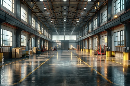 A large industrial warehouse with a lot of empty space and a lot of windows