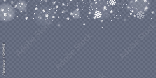 Vector illustration falling snow. Snowflakes, snowfall. Transparent background. Fall of snow.