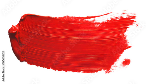 red paint brush stroke on a white isolated background. Generative AI. photo