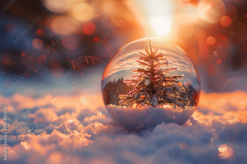 A snow globe sits on top of snowy ground, perfect for winter scenes and holiday celebrations A snow globe sits on top of snowy ground, perfect for winter scenes and holiday celebrations