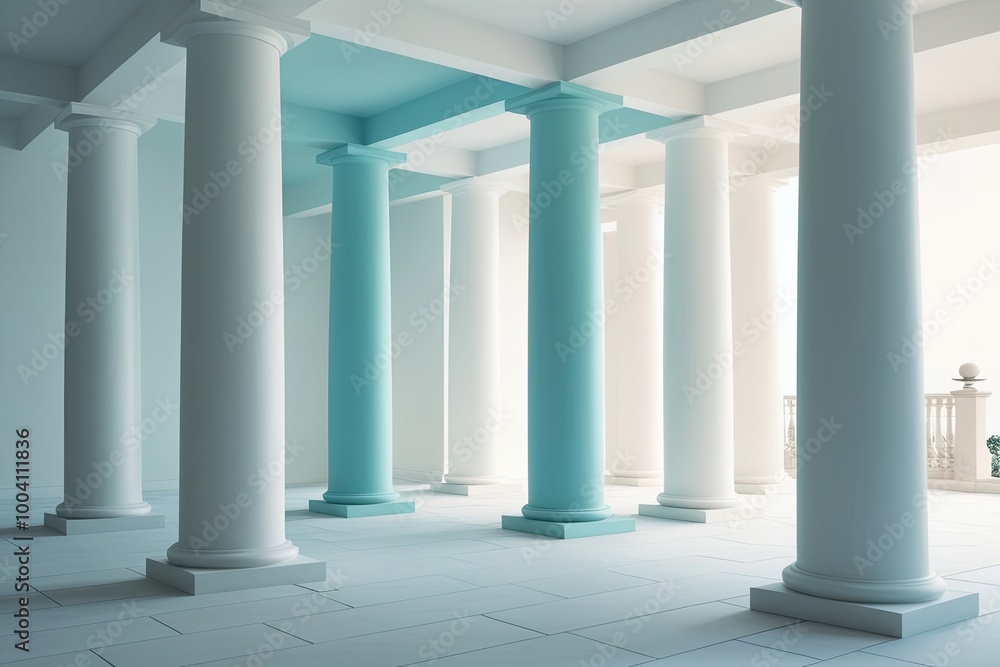 Stunning Airy Minimalist Architecture Background with Light Blue and White Tilted Columns Stunning Airy Minimalist Architecture Background with Light Blue and White Tilted Columns