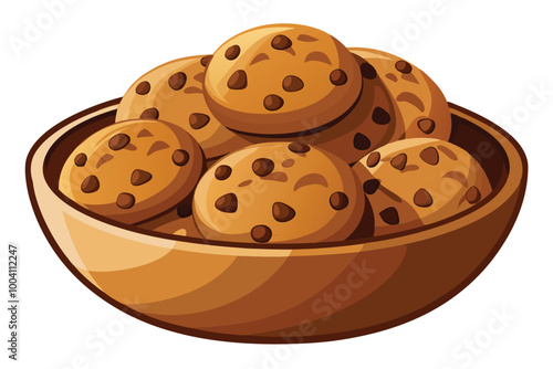 Chocolate bean cookies in a Bowl, illustration on white background.