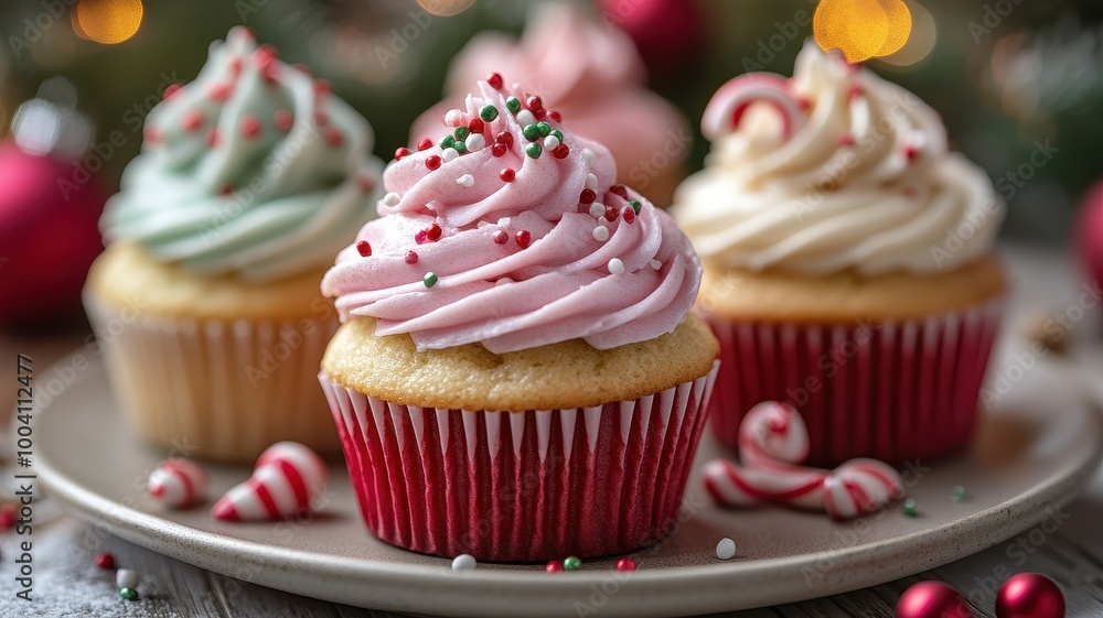 Christmas Cupcakes with Festive Frosting and Sprinkles Christmas Cupcakes with Festive Frosting and Sprinkles