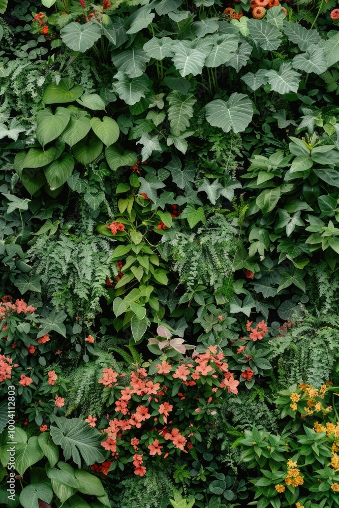 Close-up shot of various plants and foliage growing up a wall, great for decorative or ecological themes Close-up shot of various plants and foliage growing up a wall, great for decorative or ecological themes