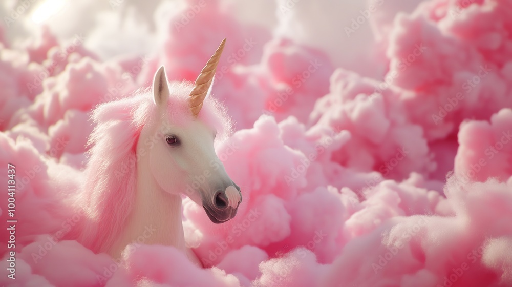 Majestic unicorn in pink cotton candy clouds Majestic unicorn in pink cotton candy clouds