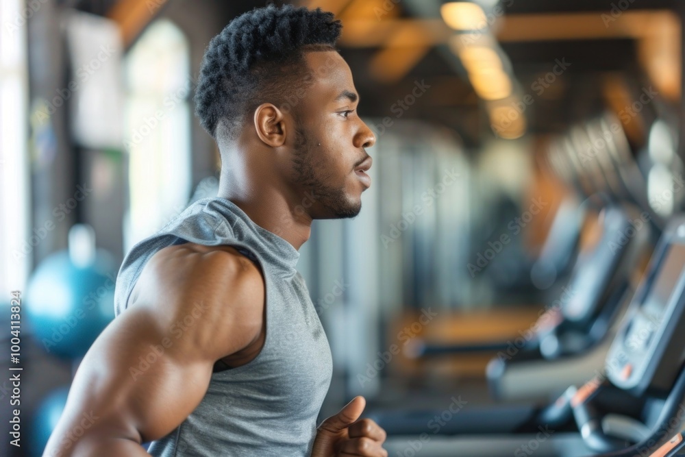 Mixed race men running adult gym determination. Mixed race men running adult gym determination.