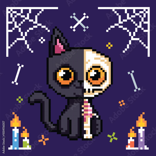 Pixel art halloween element flat illustrations vectors