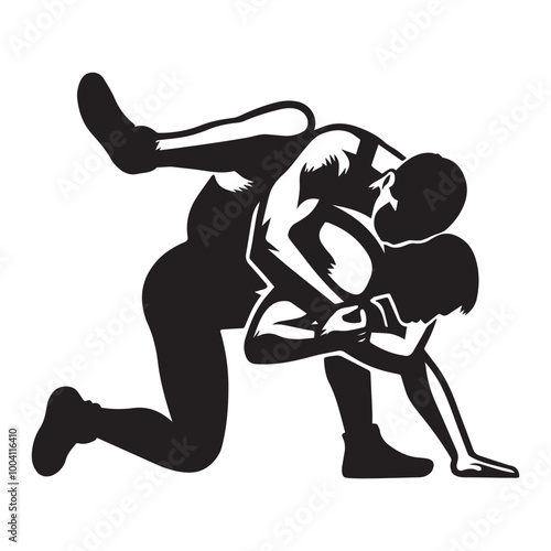 Professional wrestling silhouette Design - boxing player  Vector illustration black and white