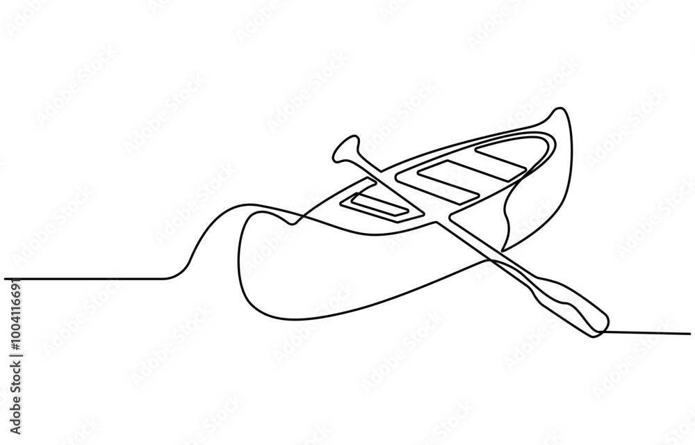 Single continuous line drawing canoe trails and rafting club with ...
