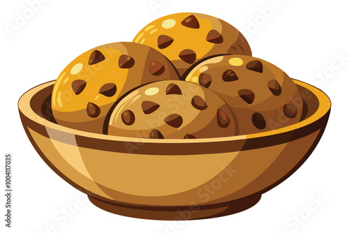 Chocolate bean cookies in a Bowl, illustration on white background.