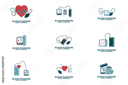 Set Bundle Blood Pressure logo vector icon