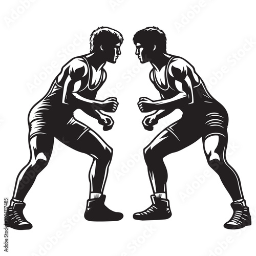 Professional wrestling silhouette Design - boxing player  Vector illustration black and white