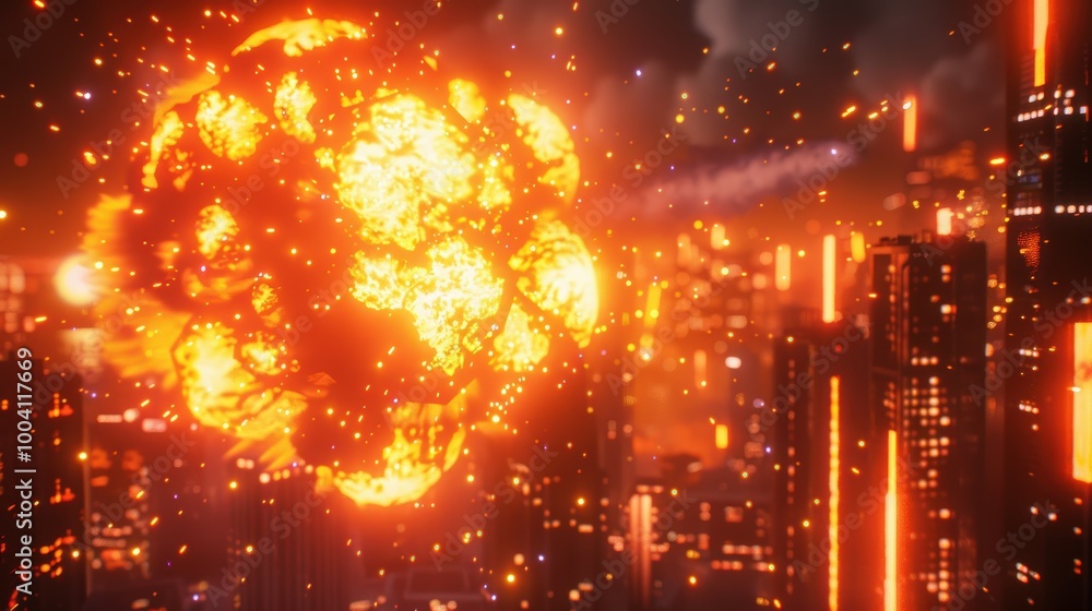 Obraz premium Futuristic Explosion in Apocalyptic Cityscape