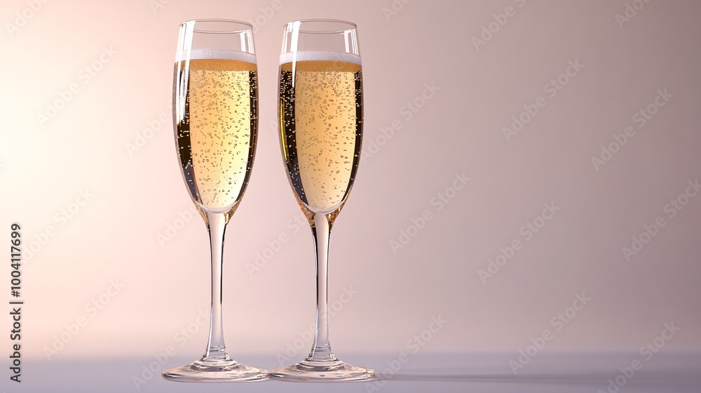 Two Glasses of Sparkling Champagne with Bubbles Against a Soft Gradient Background Two Glasses of Sparkling Champagne with Bubbles Against a Soft Gradient Background