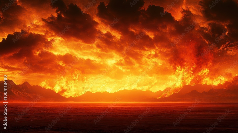 Fiery Horizon at Dusk with Dramatic Sky Fiery Horizon at Dusk with Dramatic Sky