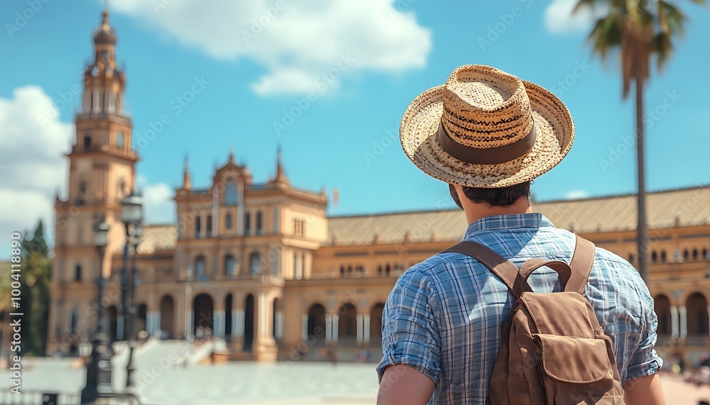 Obraz premium Tourist Admiring Architecture in a Spanish City