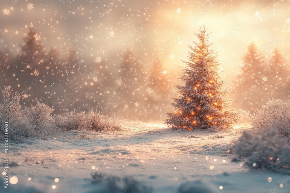 abstract winter scene featuring a blurred christmas tree snowflakes falling gently in a soft snowy landscape that embodies the spirit of christmas abstract winter scene featuring a blurred christmas tree snowflakes falling gently in a soft snowy landscape that embodies the spirit of christmas