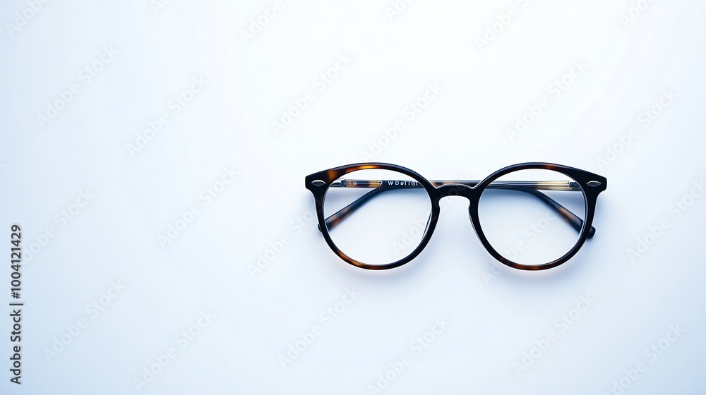A pair of tortoiseshell eyeglasses on a white background. A pair of tortoiseshell eyeglasses on a white background.