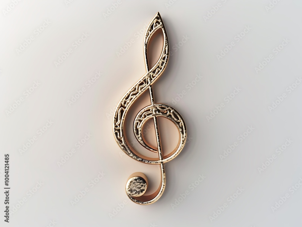 A modern icon of a music note with detailed features and sleek lines centered on a pristine white background A modern icon of a music note with detailed features and sleek lines centered on a pristine white background