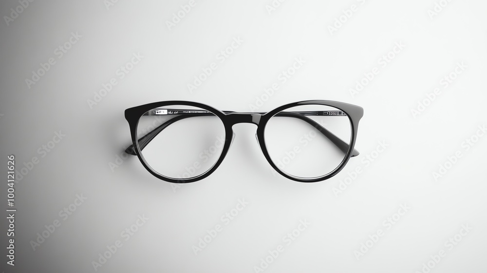 A pair of black eyeglasses on a white background. A pair of black eyeglasses on a white background.
