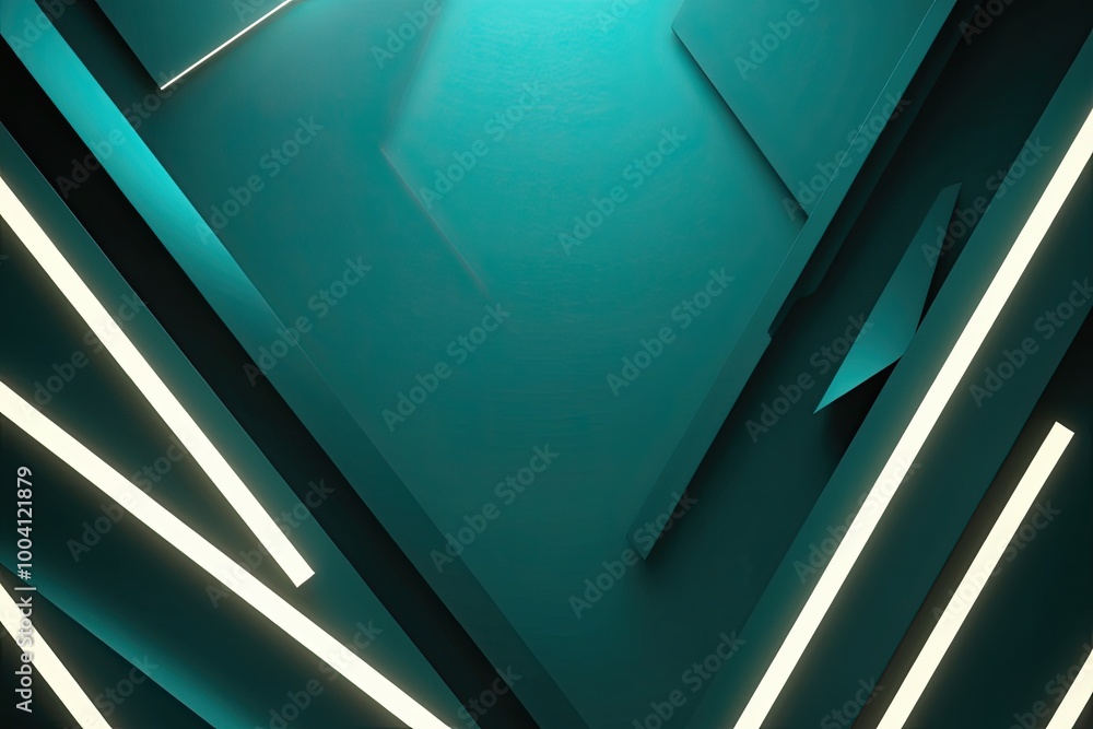 Obraz premium Dark Teal Angular Shape Background with Glowing Effects for Design Projects