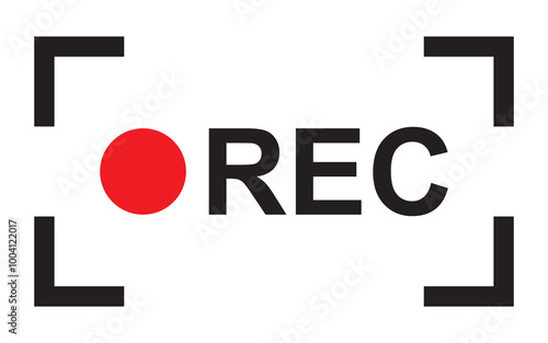 REC frame icon. Red and black symbol for recording video or audio. Ideal for camera interfaces, livestreaming platforms, web players, and software. Vector illustration.