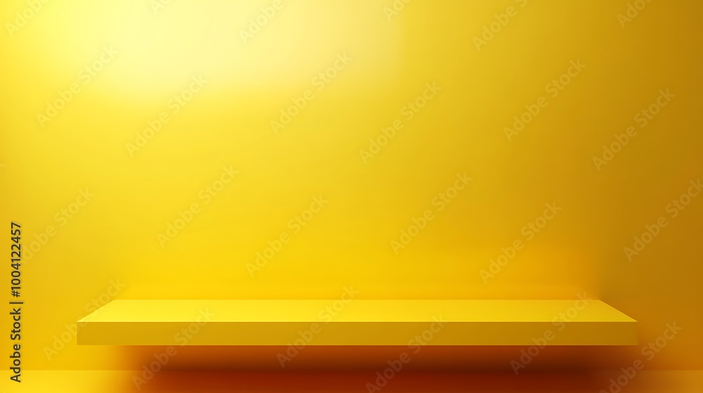 3D background studio room for product presentation. Yellow wall and floor with a podium. Tabletop with sunlight from the window. Illustration template with countertop in the kitchen. 3D background studio room for product presentation. Yellow wall and floor with a podium. Tabletop with sunlight from the window. Illustration template with countertop in the kitchen.
