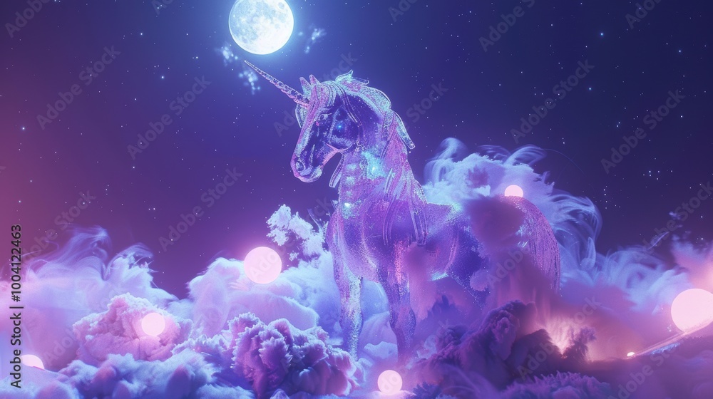 Magical Ice Unicorn Sculpture Under Moonlight Magical Ice Unicorn Sculpture Under Moonlight