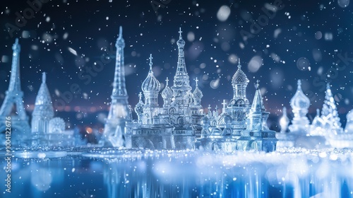 Ice Sculptures of Iconic Landmarks in a Magical Glow