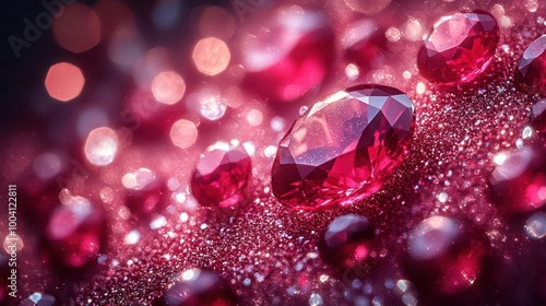 closeup of sparkling red rubies with a captivating bokeh effect highlighting their brilliance and deep color creating an elegant and luxurious atmosphere perfect for jewelry promotion