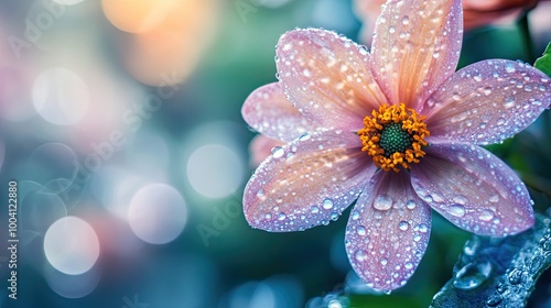 Dew-covered Flower Bloom in Soft Focus Background