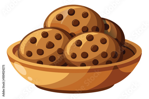 Chocolate bean cookies in a Bowl, illustration on white background.