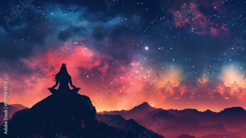 Wallpaper Mural Meditative Silhouette of Lord Shiva Against Starry Sky Torontodigital.ca