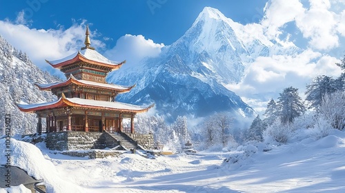 Wallpaper Mural Ancient Chinese Temple in Snowy Mountain Landscape Torontodigital.ca