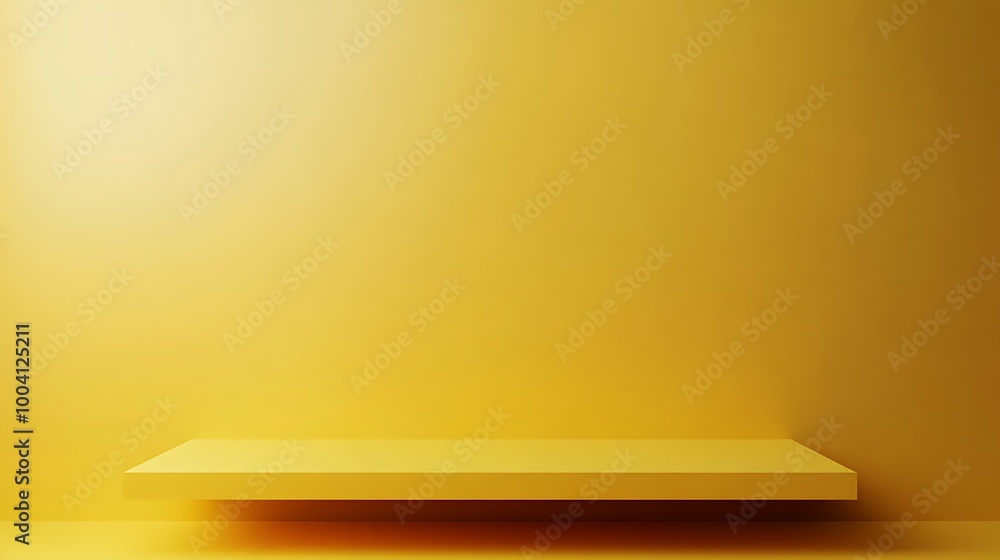 3D background studio room for product presentation. Yellow wall and floor with a podium. Tabletop with sunlight from the window. Illustration template with countertop in the kitchen. 3D background studio room for product presentation. Yellow wall and floor with a podium. Tabletop with sunlight from the window. Illustration template with countertop in the kitchen.