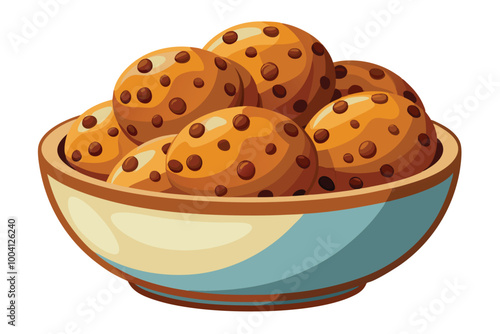 Chocolate bean cookies in a Bowl, illustration on white background.