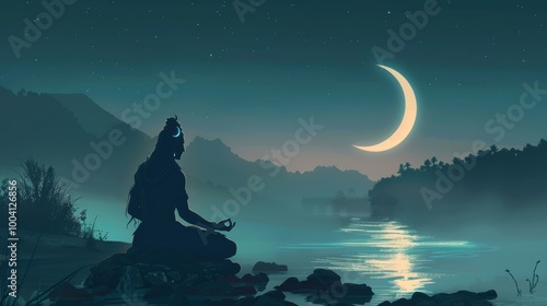 Wallpaper Mural Meditative Silhouette of Lord Shiva at Dusk Torontodigital.ca