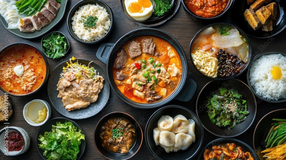Colorful Array of Asian Dishes on Table Colorful Array of Asian Dishes on Table