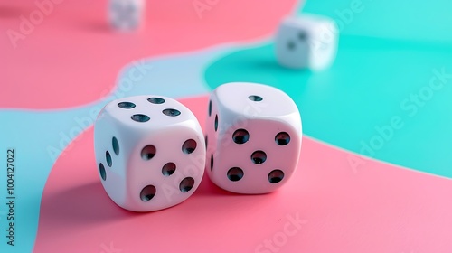 White dice isolated on colorful background