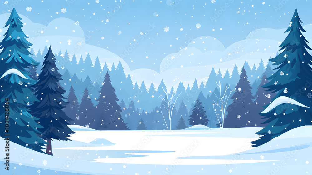 Fototapeta premium A snowy forest with trees covered in snow