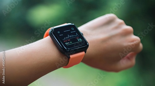 Smartwatch on wrist tracking health metrics outdoors